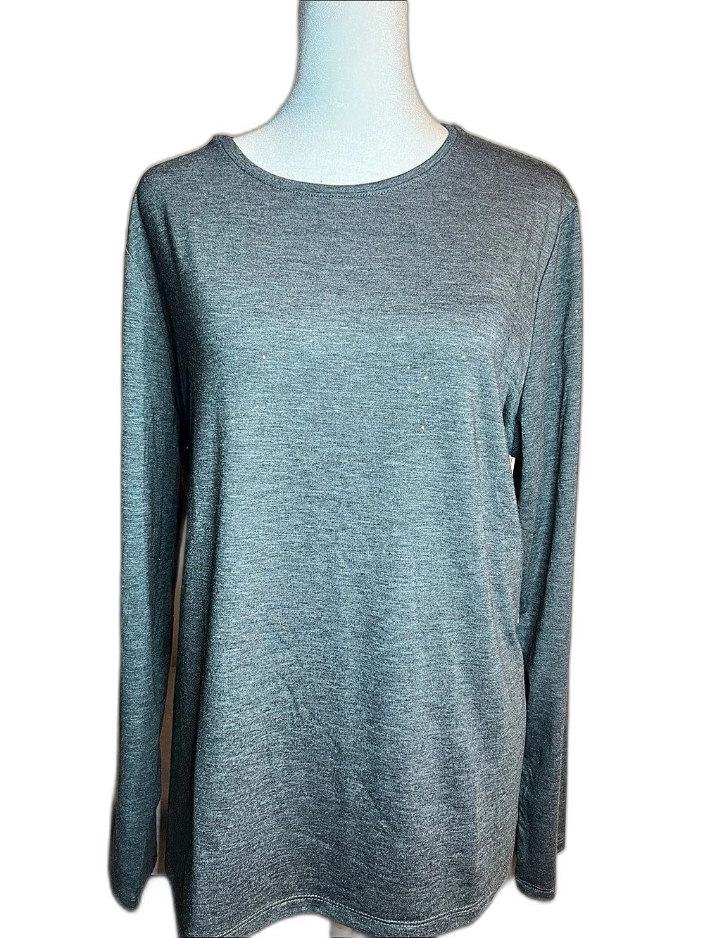 Nine West Soft Spun Long Sleeve Crew Neck Top Long Sleeve Gray XL